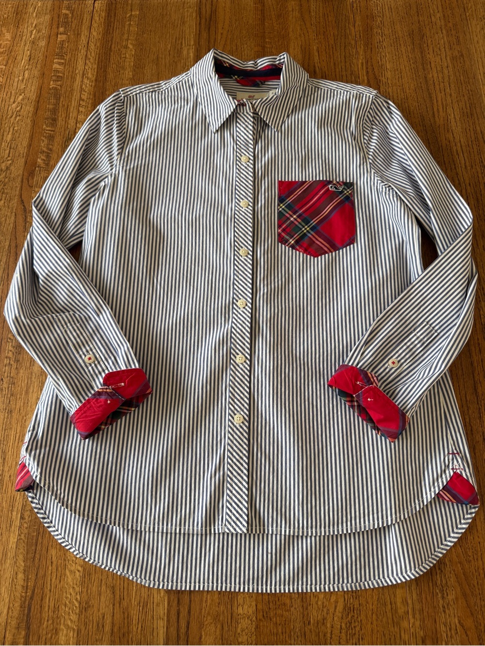 Vineyard Vines Blue Striped Plaid Pocket Relaxed Shirt - Size 8